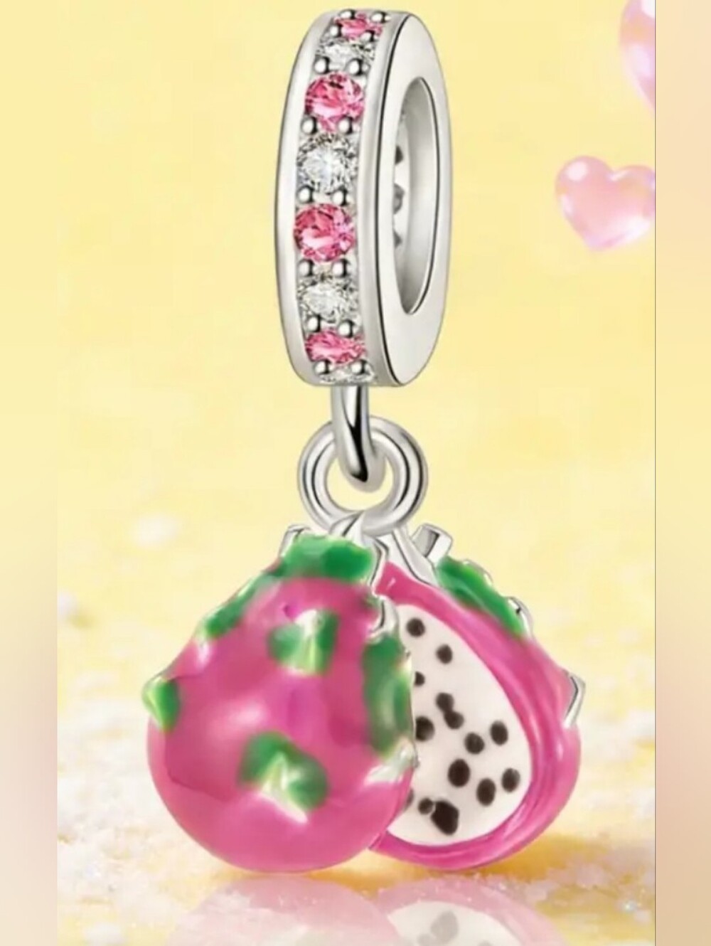 Pink Dragon Fruit Dangle Charm Pendant for Women